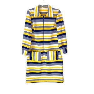 Vintage Polyester Nautical Zipper Front Striped Yellow and Blue Dress size large